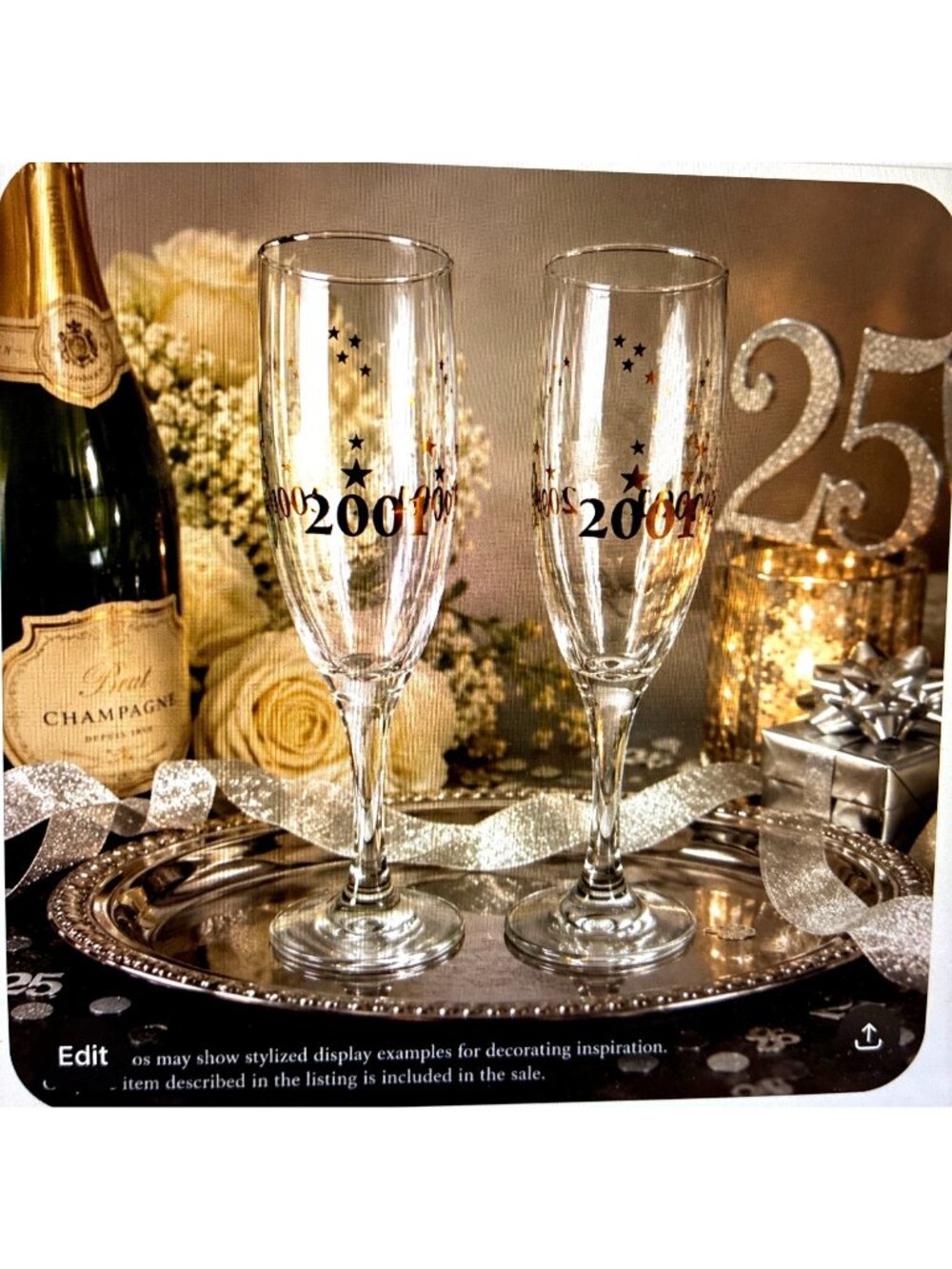 Vintage 2001 Champagne Flutes Set of 2 - Picture 3 of 6